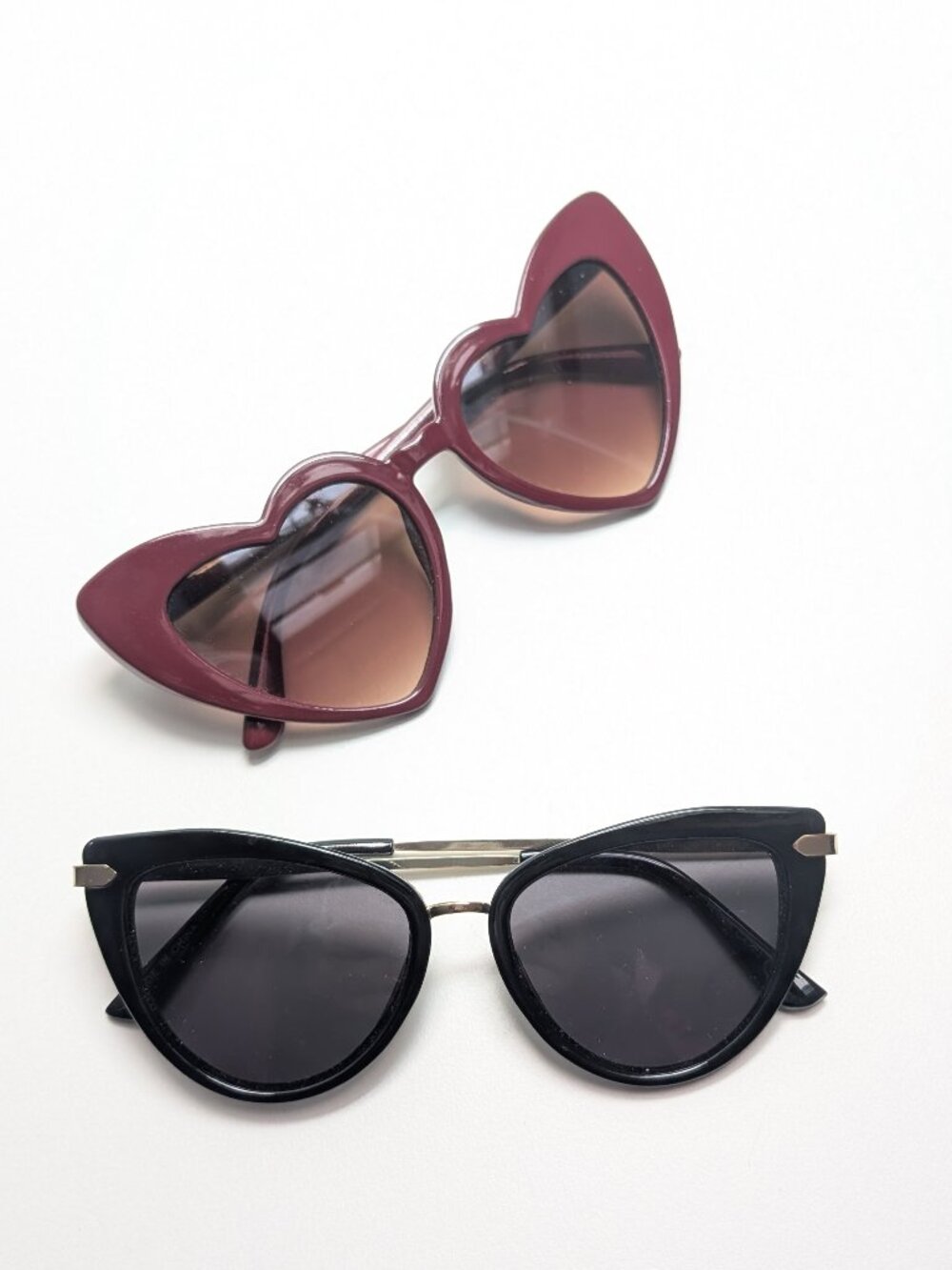 Sunglasses Bundle Black Cateye and Burgundy Heart Shaped